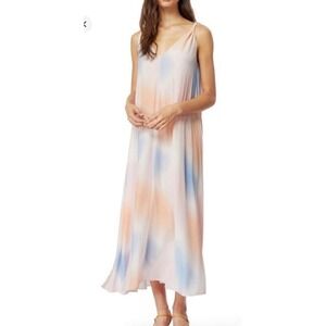 Habitual Womens Watercolor Tie Dye V-Neck Sleeveless Maxi Blue Peach Size M